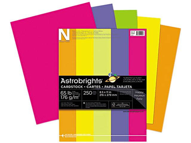 Wausau Paper 21004 Astrobrights Colored Card Stock, 65 lbs., 8-1/2 x 11, Assorted, 250 Sheets