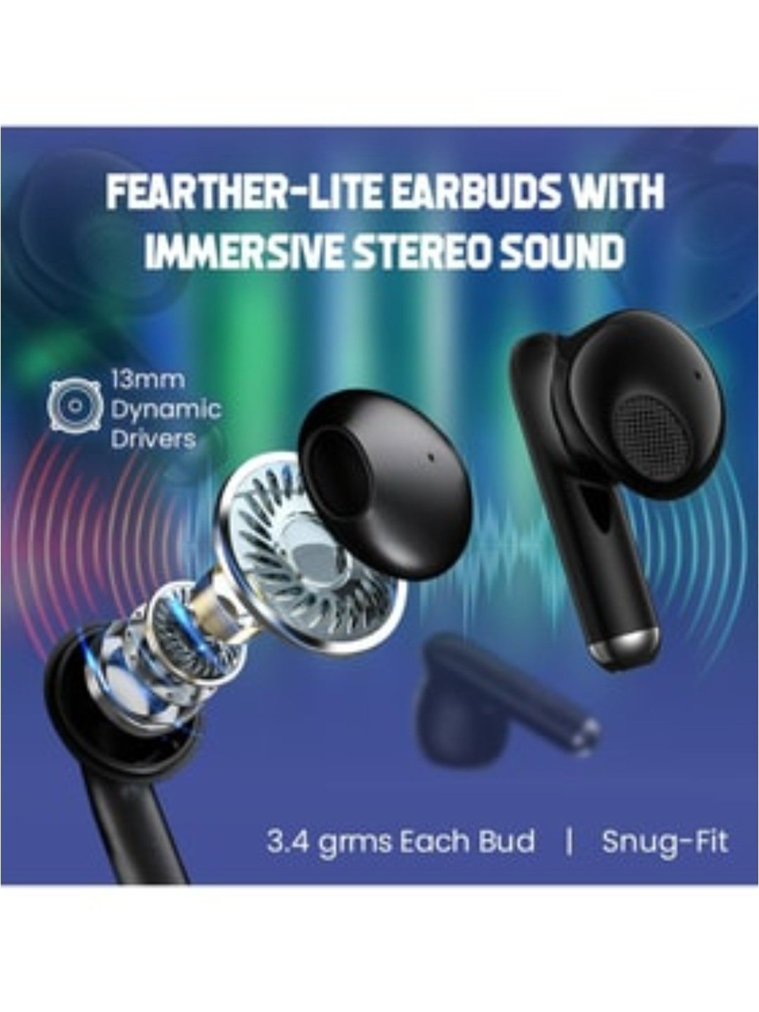 PTron Bassbuds Xtreme Bluetooth Truly Wireless Earbuds with Mic, 32 Hours Playtime (Grey/Black)