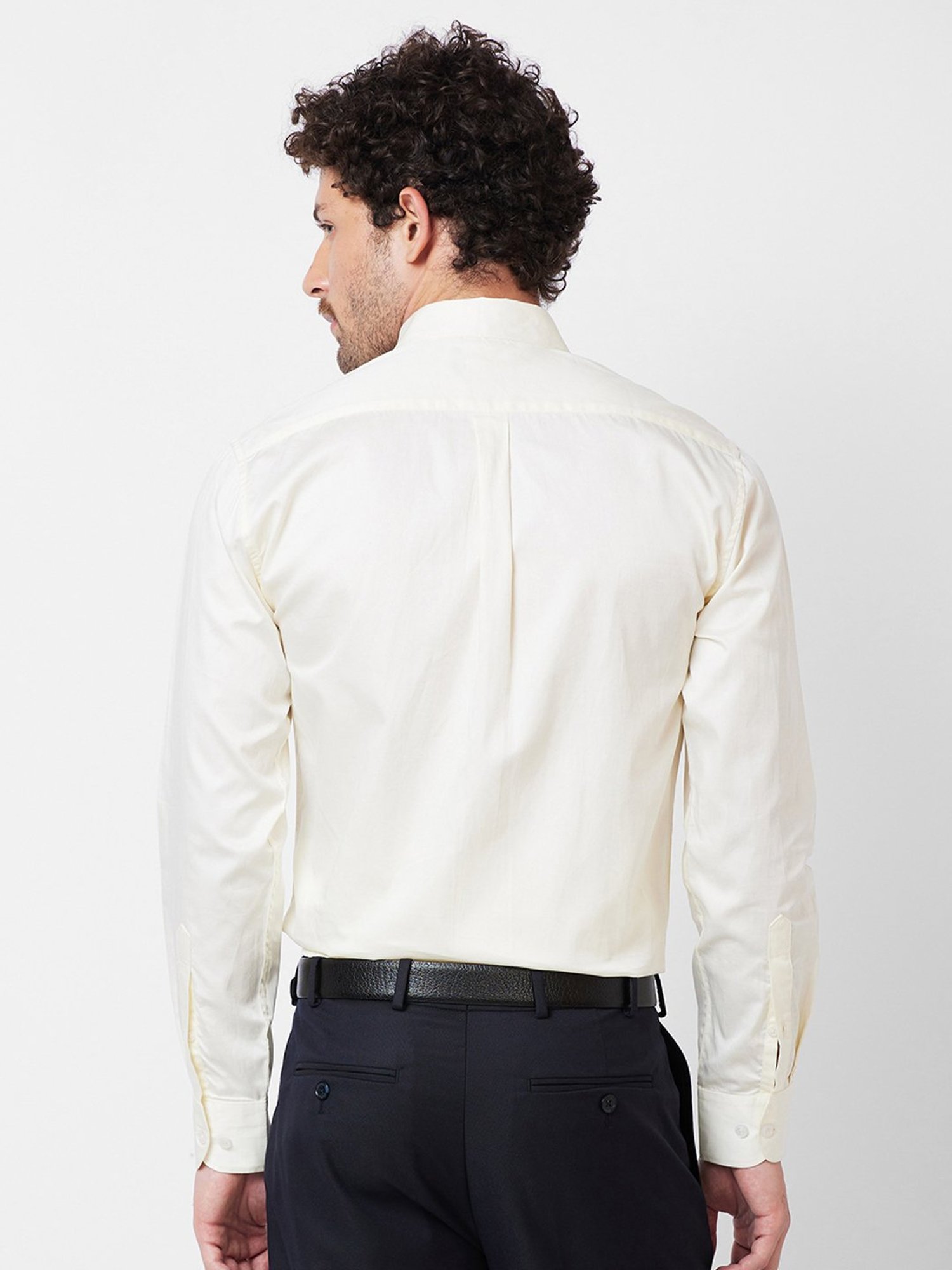 Kenneth Cole New York Light Yellow Slim Fit Cotton Shirt