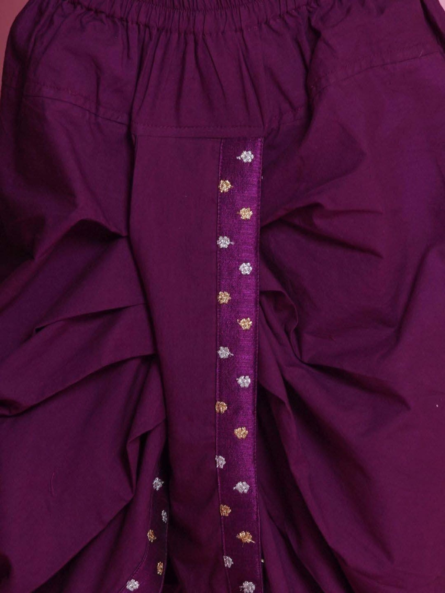 Little Bansi Boys Purple Cotton Self Full Sleeves Kurta Set
