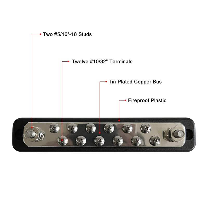 Terminal Heavy Duty Copper Grounding Bus Bar - 2 Studs 250A Ground Distribution Block BusBar
