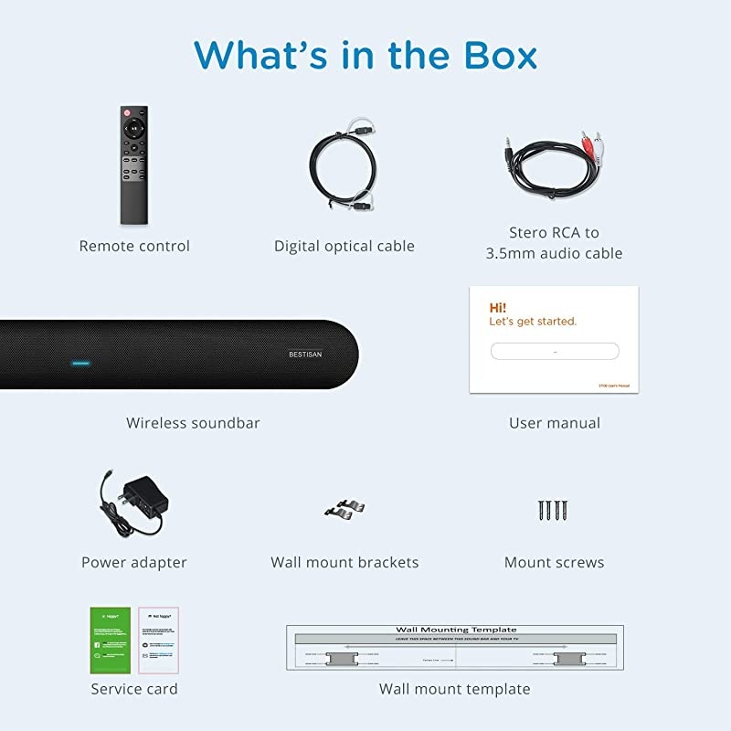 BESTISAN 80 Watts TV Sound Bar Home Theater Speaker with Dual Connection Way Bluetooth 50 MovieMusicDialogue Audio Mode Enhanced Bass Technology Bass Adjustable Wall Mountable