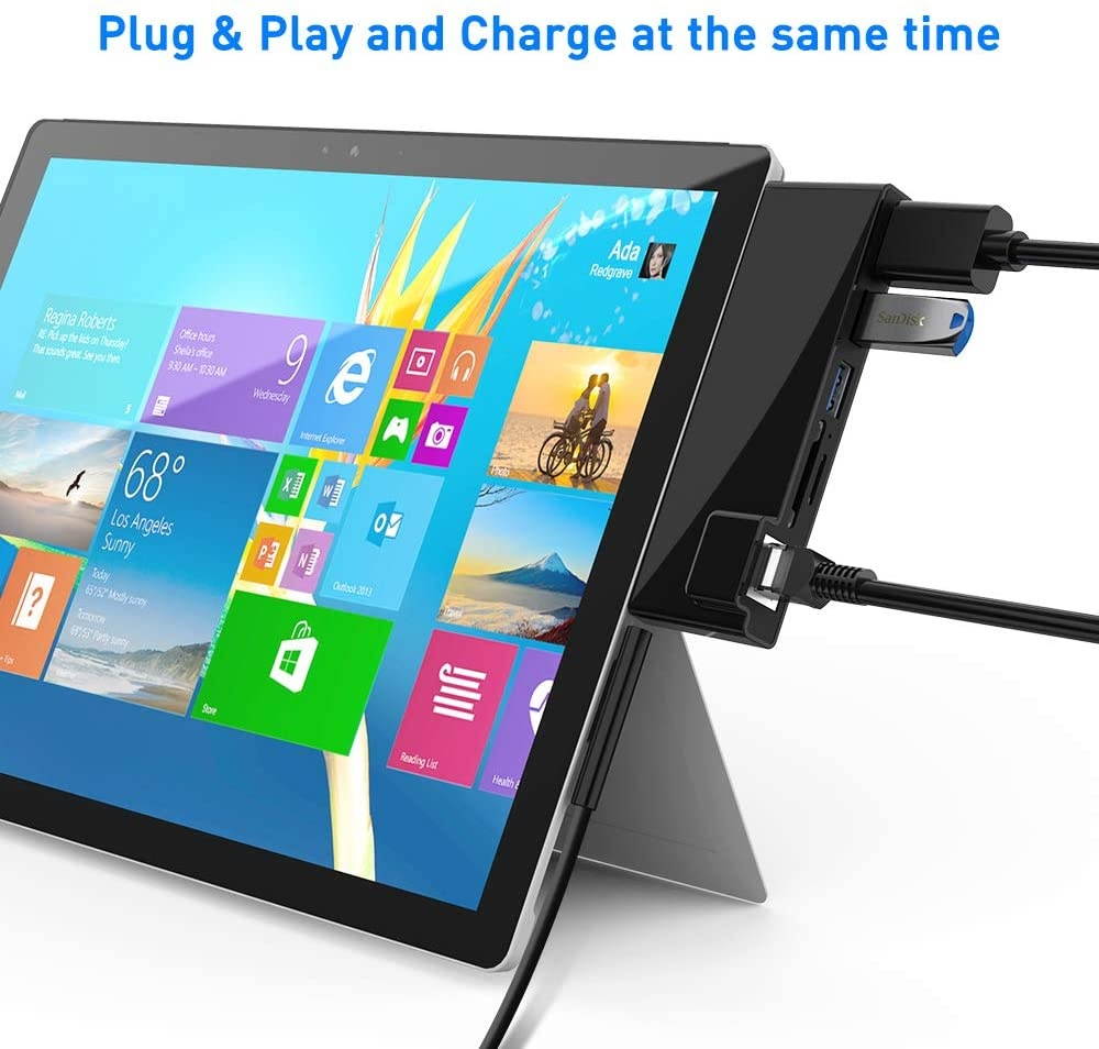 Surface Pro 6 Pro 5 Pro 4 Docking Station,Rocketek Microsoft Surface USB 3.0 Hub with 4K HDMI,2 x USB 3.0 Ports, SD/Micro SD Card Reader,1000M Enternet Port Combo Docking Station for Surface Pro 6/5/4