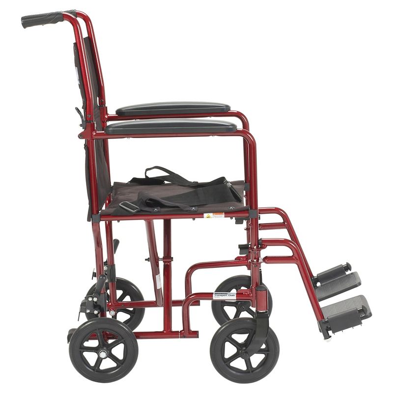 Drive Medical Lightweight Transport Wheelchair, 17" Seat, Red