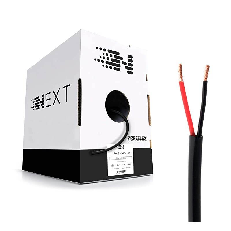 162 Plenum Speaker Wire 16 AWGGauge 2 Conductor UL Listed in Wall CL2PCL3PCMP Rated OxygenFree Copper OFC 1000 Foot Bulk Cable Pull Box Black