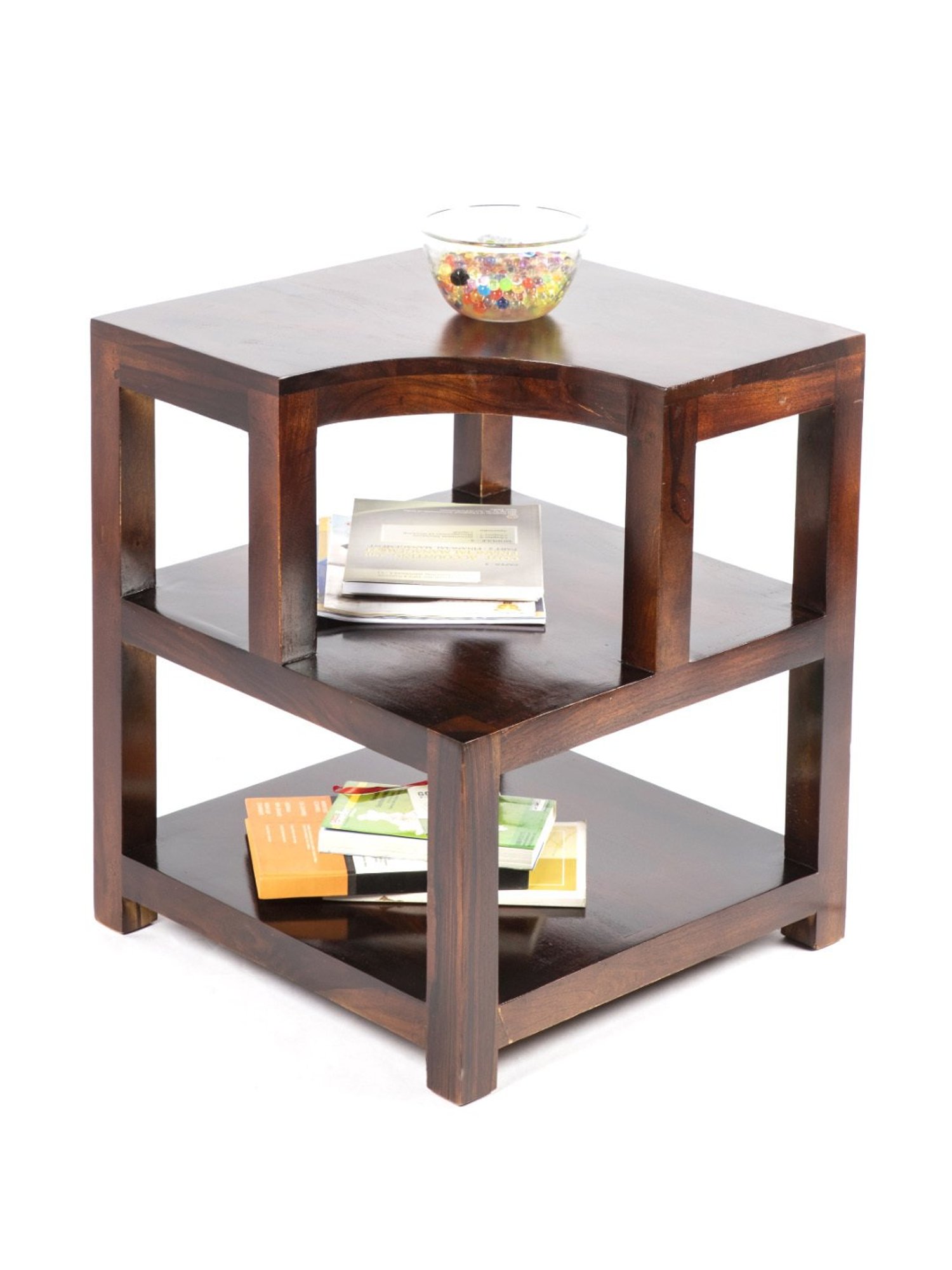 Ikiriya Aural Solid Dark Brown Wood Bedside Table Dark Walnut Finish