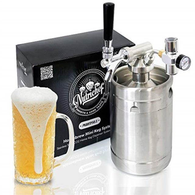pressurized beer mini keg system  64oz stainless steel growler tap, portable mini keg dispenser kegerator kit, co2 pressure regulator keeps carbonation for craft beer, draft and homebrew  nutrichef
