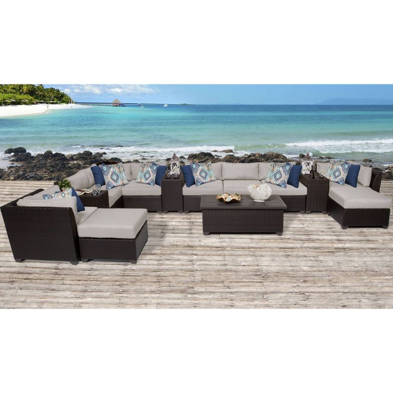 Barbados 14pc Patio Sectional Seating Set - Beige - TK Classics