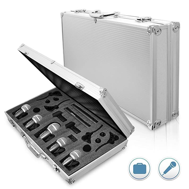 PRO  7Piece Wired Dynamic KitKick Bass TomSnare amp Cymbals Microphone Setfor Drums Vocal Other InstrumentComplete with Thread Clip Inserts Mics Holder amp CasePDKM7