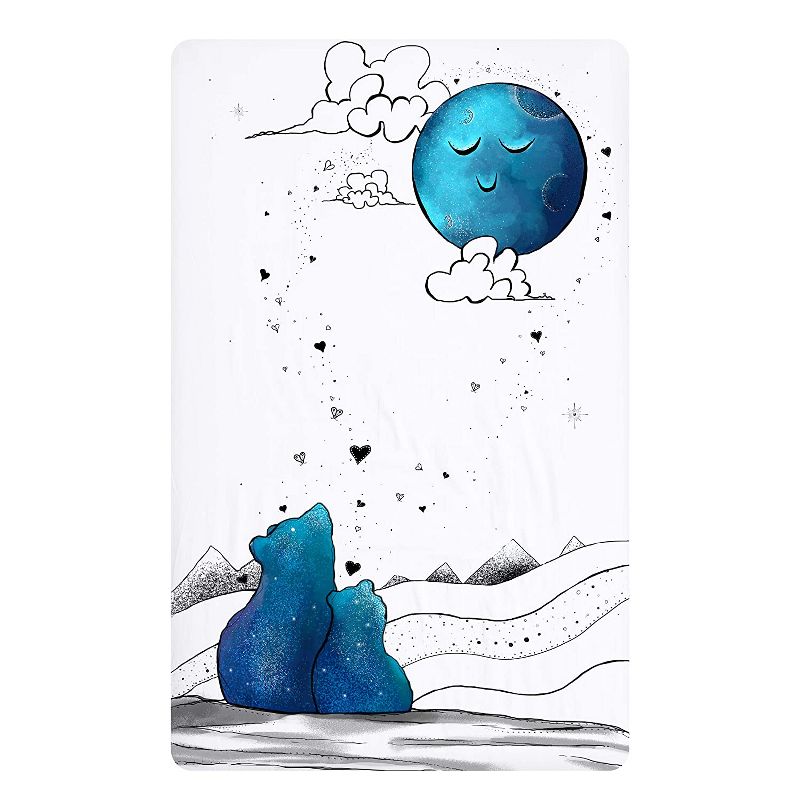 JumpOff Jo Fitted Mini Crib Sheet, Cotton Crib Sheet for Miniature Sized Crib Mattresses, Hypoallergenic and Breathable, 24" x 38", Mama Bear Blue