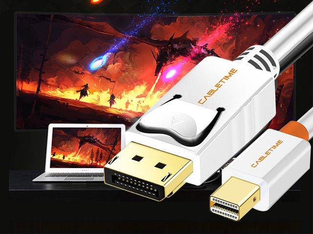 CABLETIME Mini DisplayPort to DisplayPort Cable Mini DP to DP Cord Support Video and Audio,Thunderbolt Compatible for Surface Pro 5 / Pro 4 / Pro 3, MacBook Air,etc (10 Feet/3m, Black)