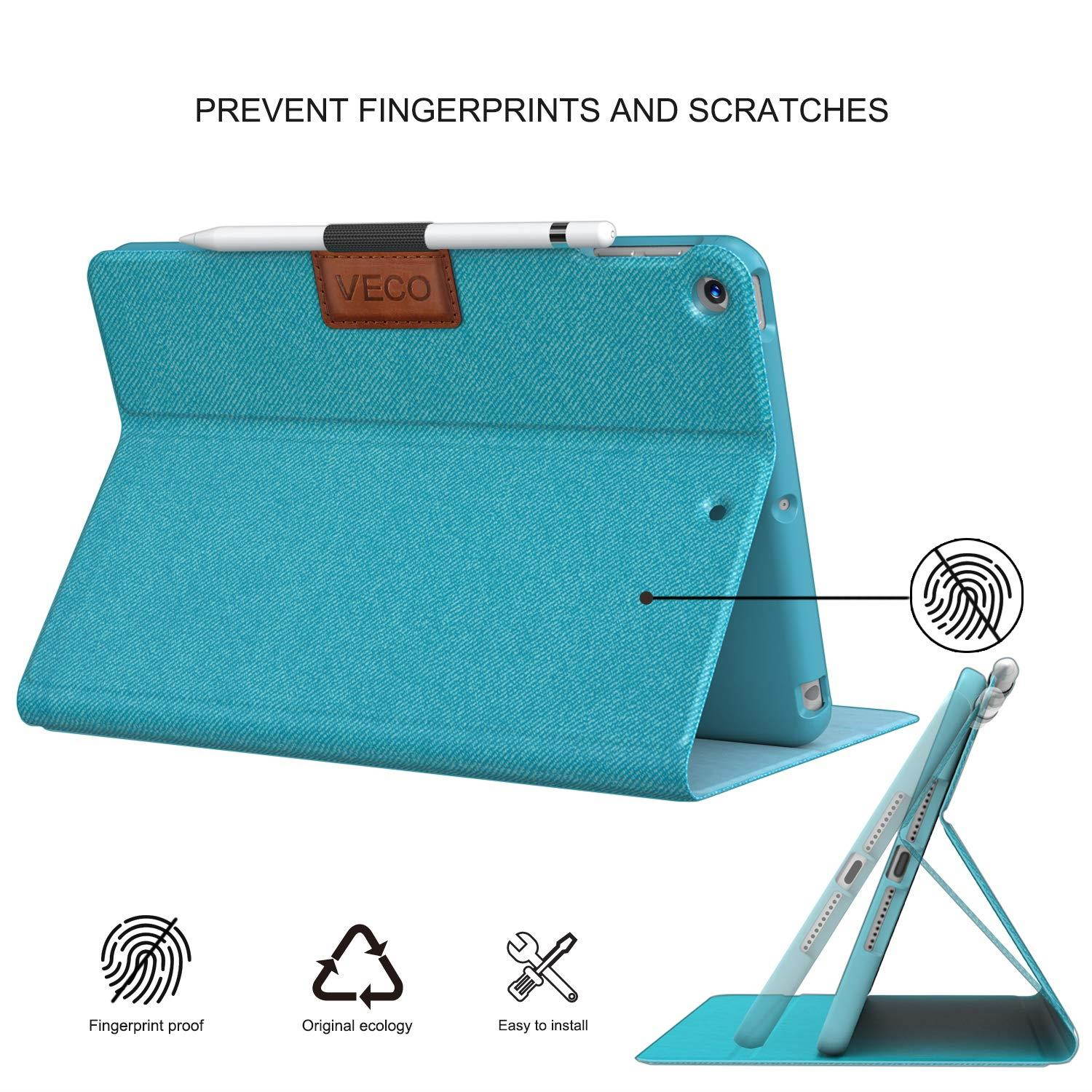 Veco iPad Air 3 10.5" 2019 Case with Pencil Holder, [Denim Series] Premium Folio Flip Stand Case, Soft TPU Back Cover [Auto Sleep/Wake Feature] for Apple New iPad Air 3rd Generation (Blue)
