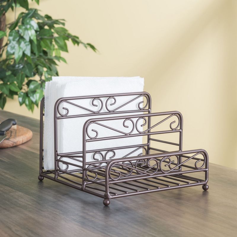 Home Basics Scroll Collection Steel Salt And Pepper Napkin Caddy, Bronze