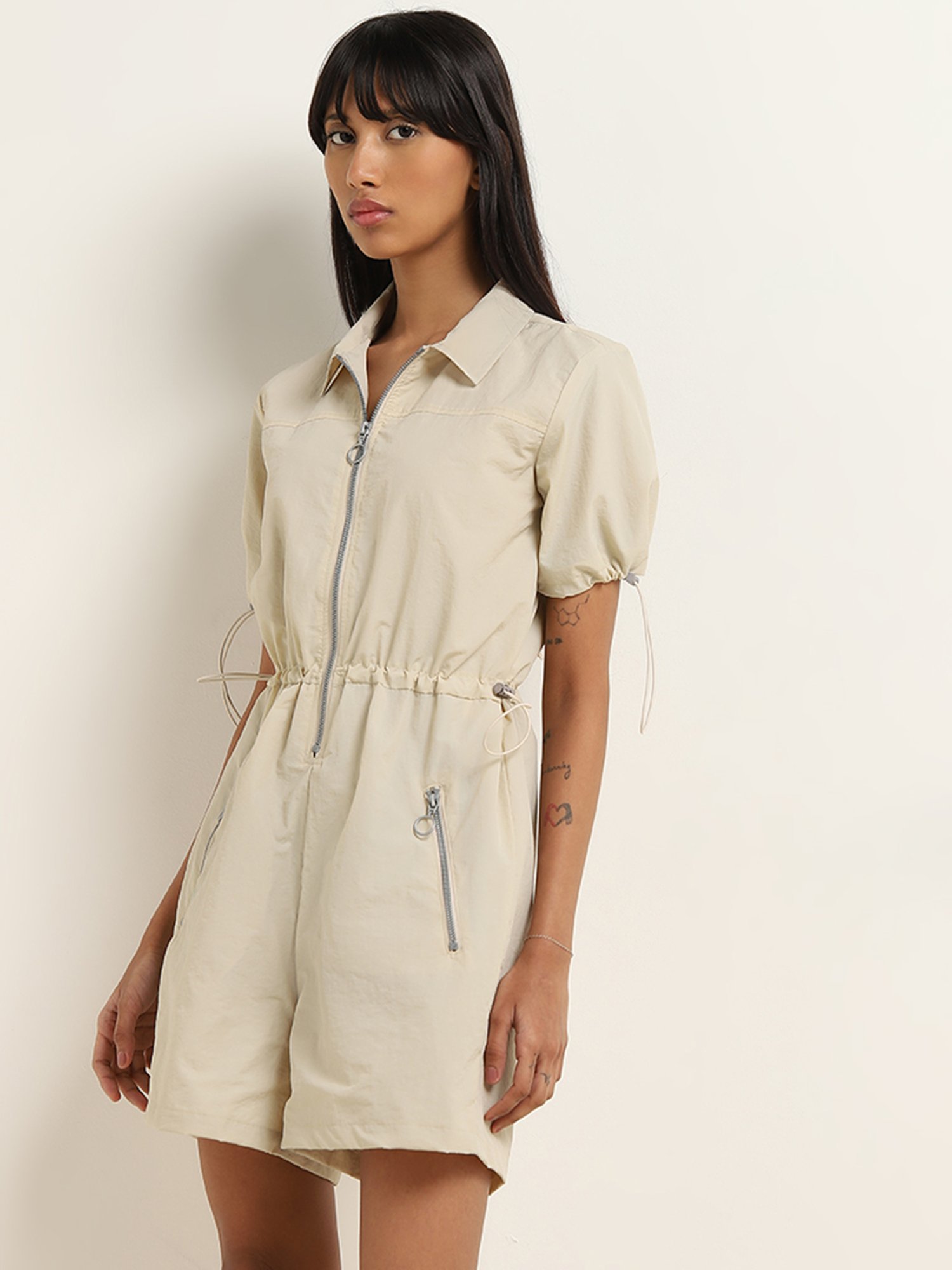 Studiofit by Westside Beige Solid Jumpsuit
