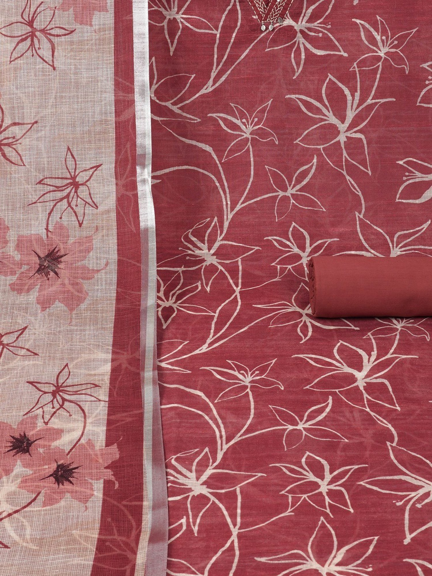 Kami Kubi Red Floral Dress Material