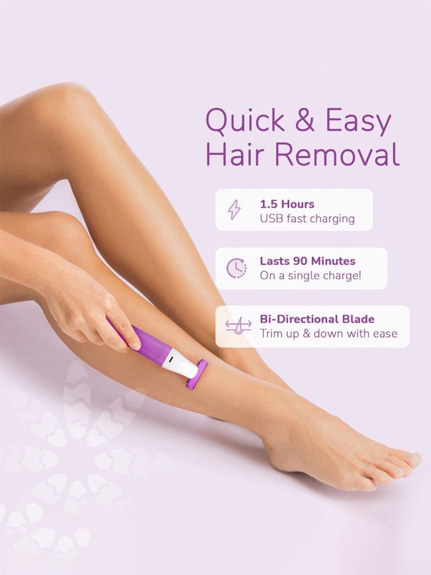 Caresmith Bloom Bikini Trimmer for Women Extra Shaver Head for Smoother Finish (Lavender)