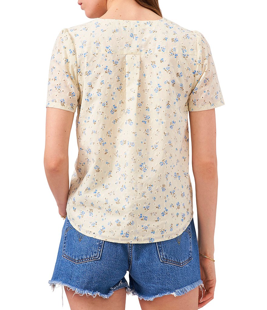 1. STATE Eyelet Floral Button-Down Puff Sleeve Top