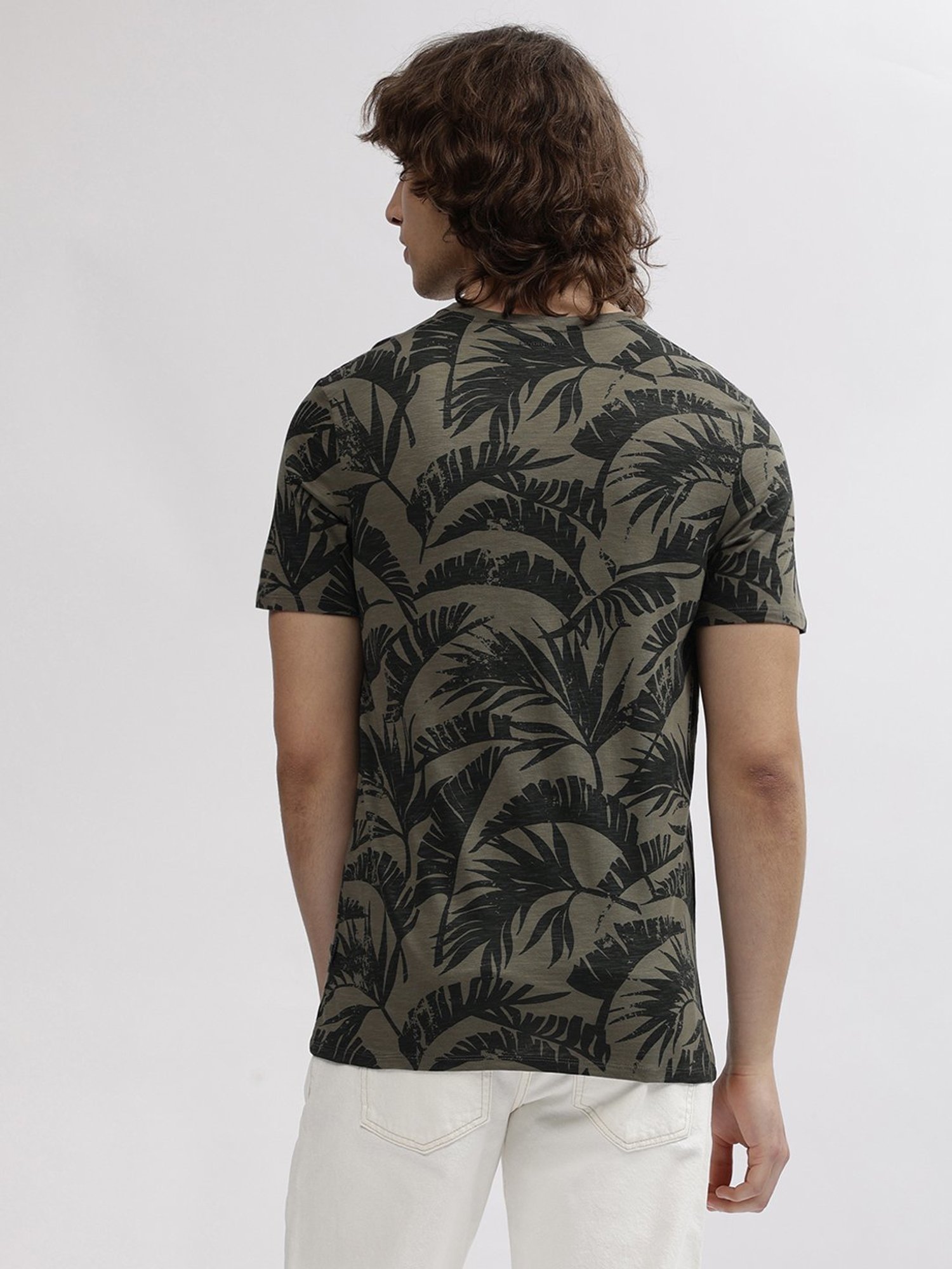 Lindbergh Green Cotton Regular Fit Printed T-Shirt