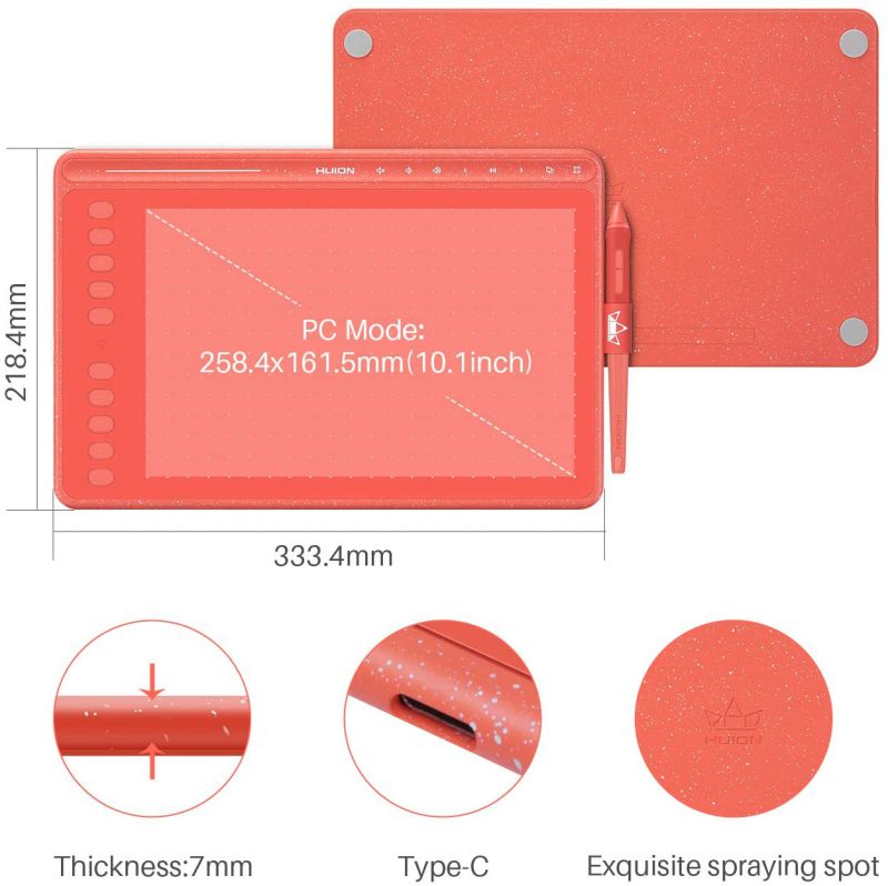 2020 Huion HS611 Graphics Drawing Tablet Android Supported Pen Tablet Tilt Function Battery-Free Stylus 8192 Pen Pressure with 8 Multimedia Keys 10 Express Keys and Touch Strip