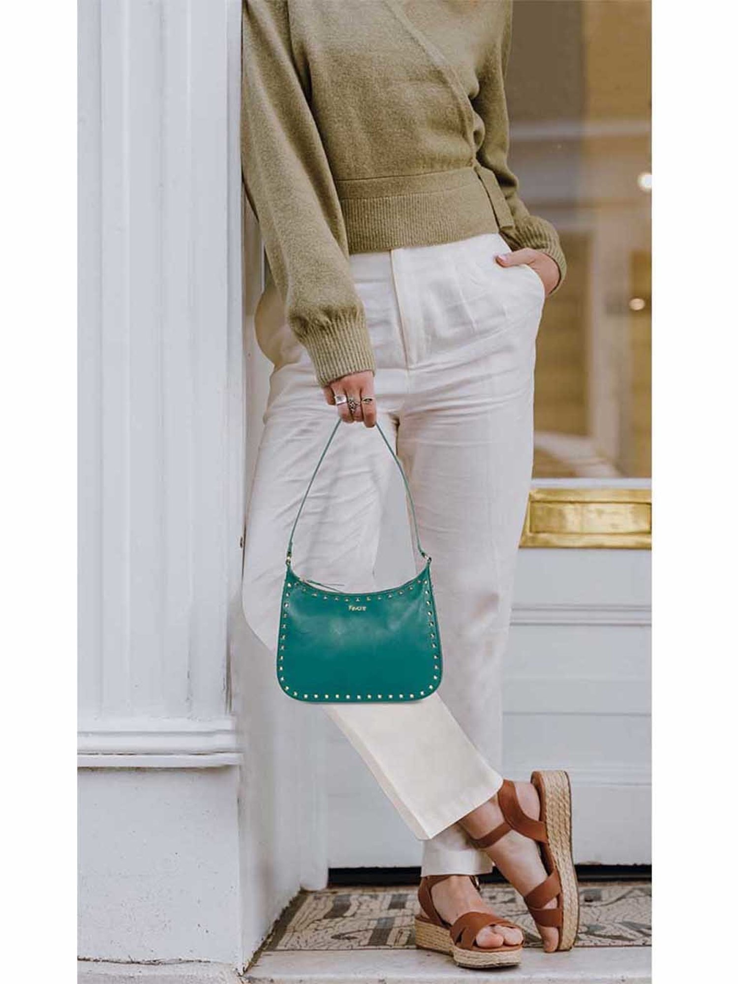 Favore Green Solid Medium Hobos