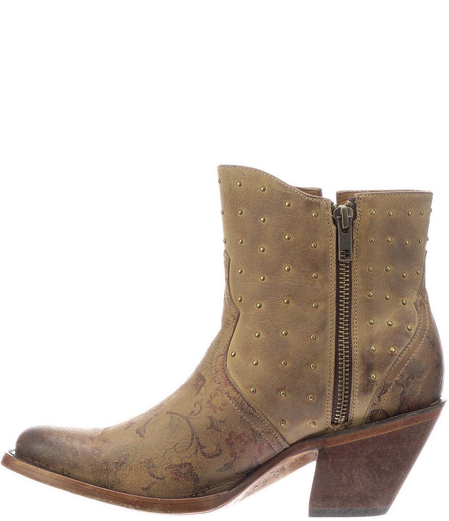 Lucchese Harley Studded Floral Print Western Moto Booties