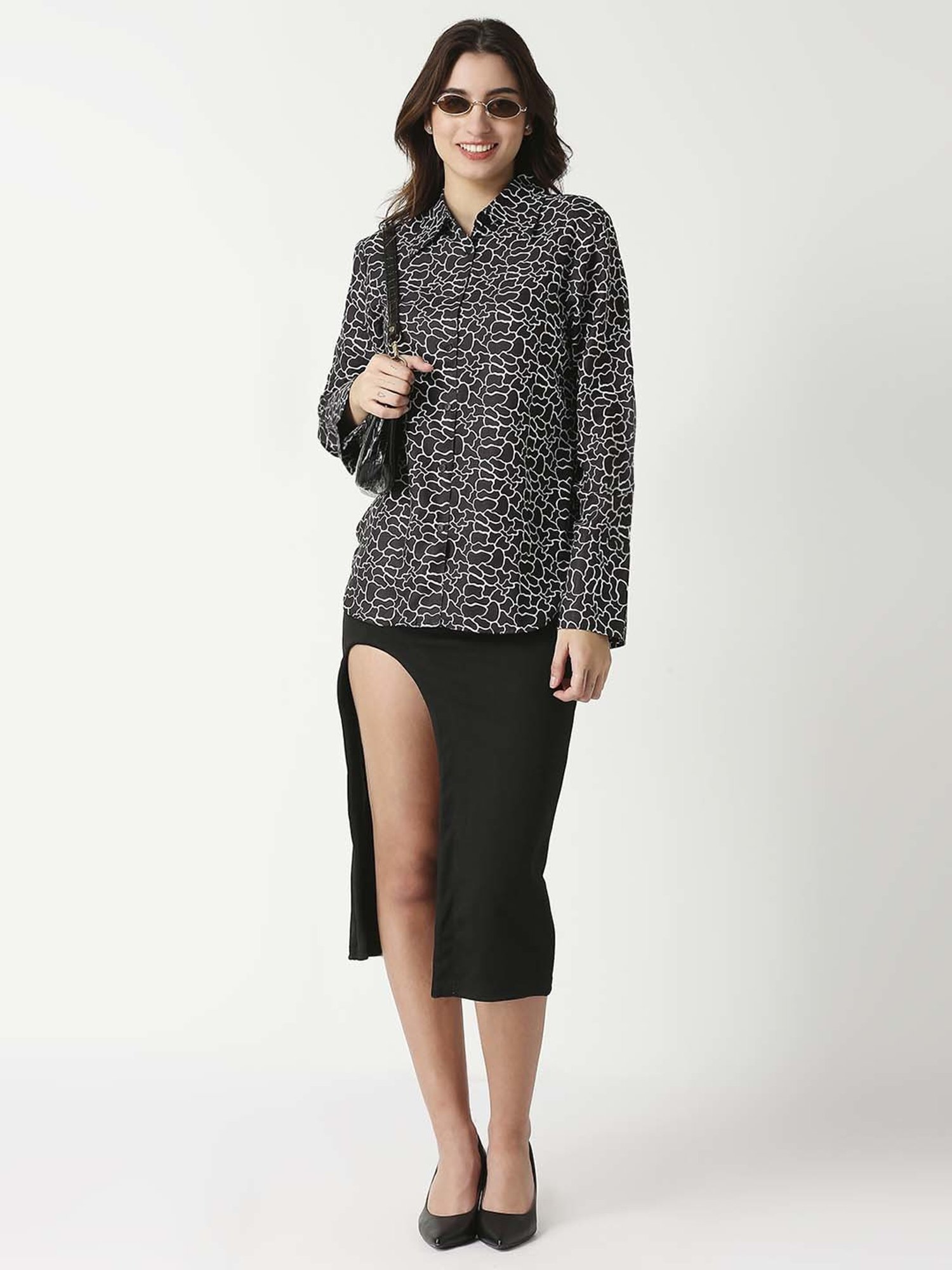 Remanika Black Cotton Printed Shirt