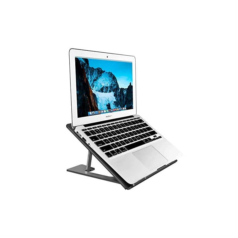 Aluminum Laptop Stand Adjustable Compatible with Apple Mac MacBook Notebook Ventilated Portable Ergonomic Desktop Holder Riser for Office Desk Metal Black  AS1