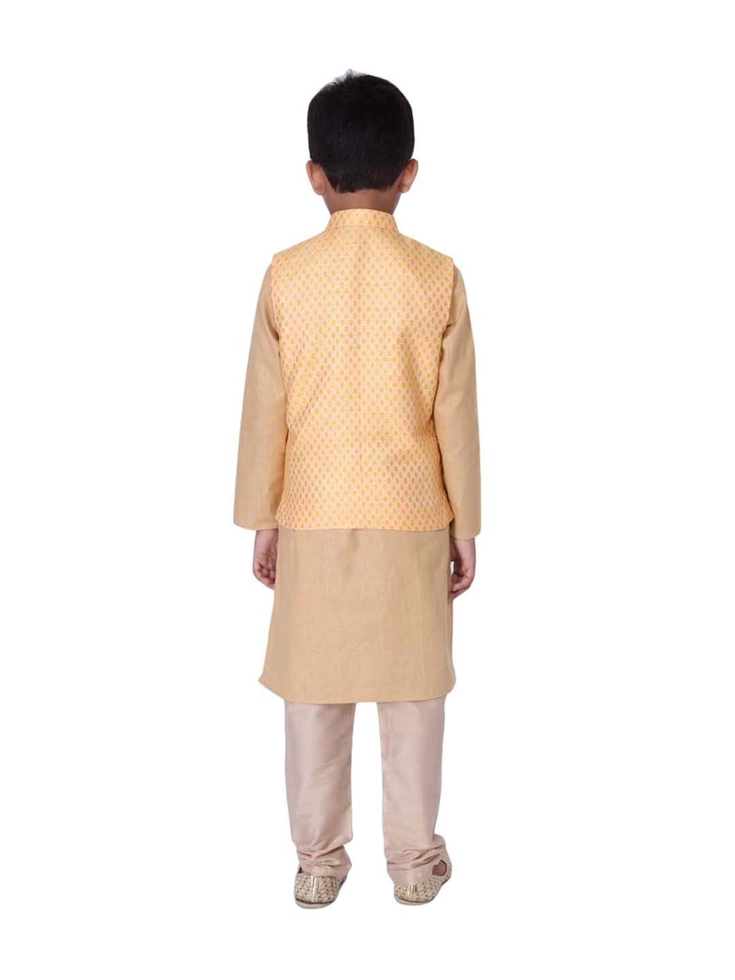 TABARD Kids Beige & Yellow Cotton Printed Kurta Set