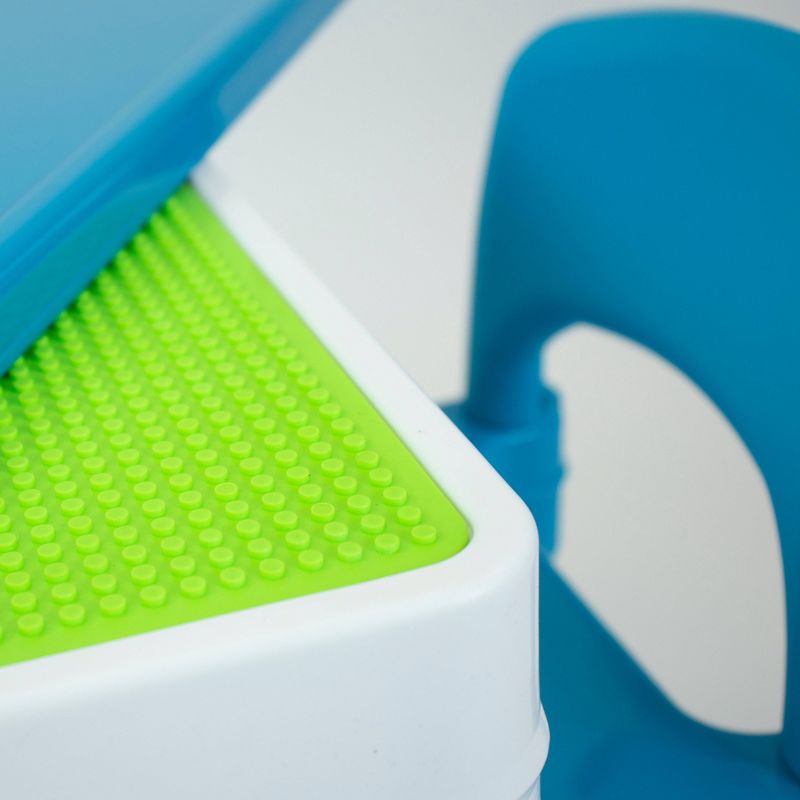 Kids' 2 in 1 Square Activity Table and Chair Set with 100pc Building Blocks White/Green/Blue - Humble Crew