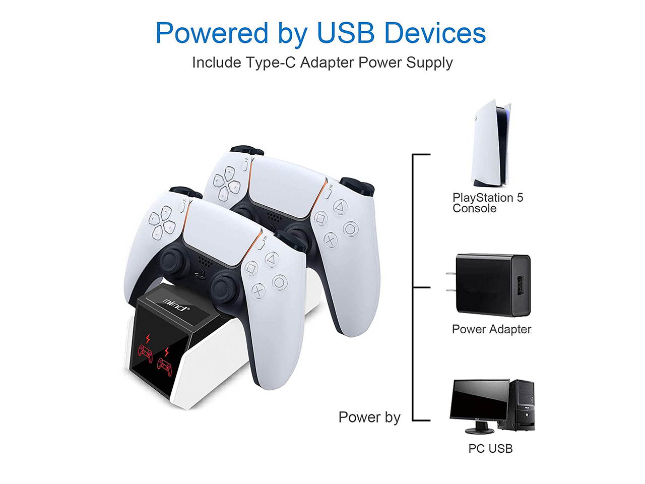 PS5 Controller Charger, Fast Dual Controller Charging Docking Station ,Charging Dock Stand with USB Type C Charge Cable for Dual Sony Playstation 5 Controllers