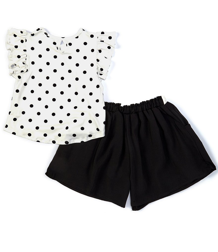 Ally B Big Girls 7-16 Flutter-Sleeve Dotted Top & Shorts Set