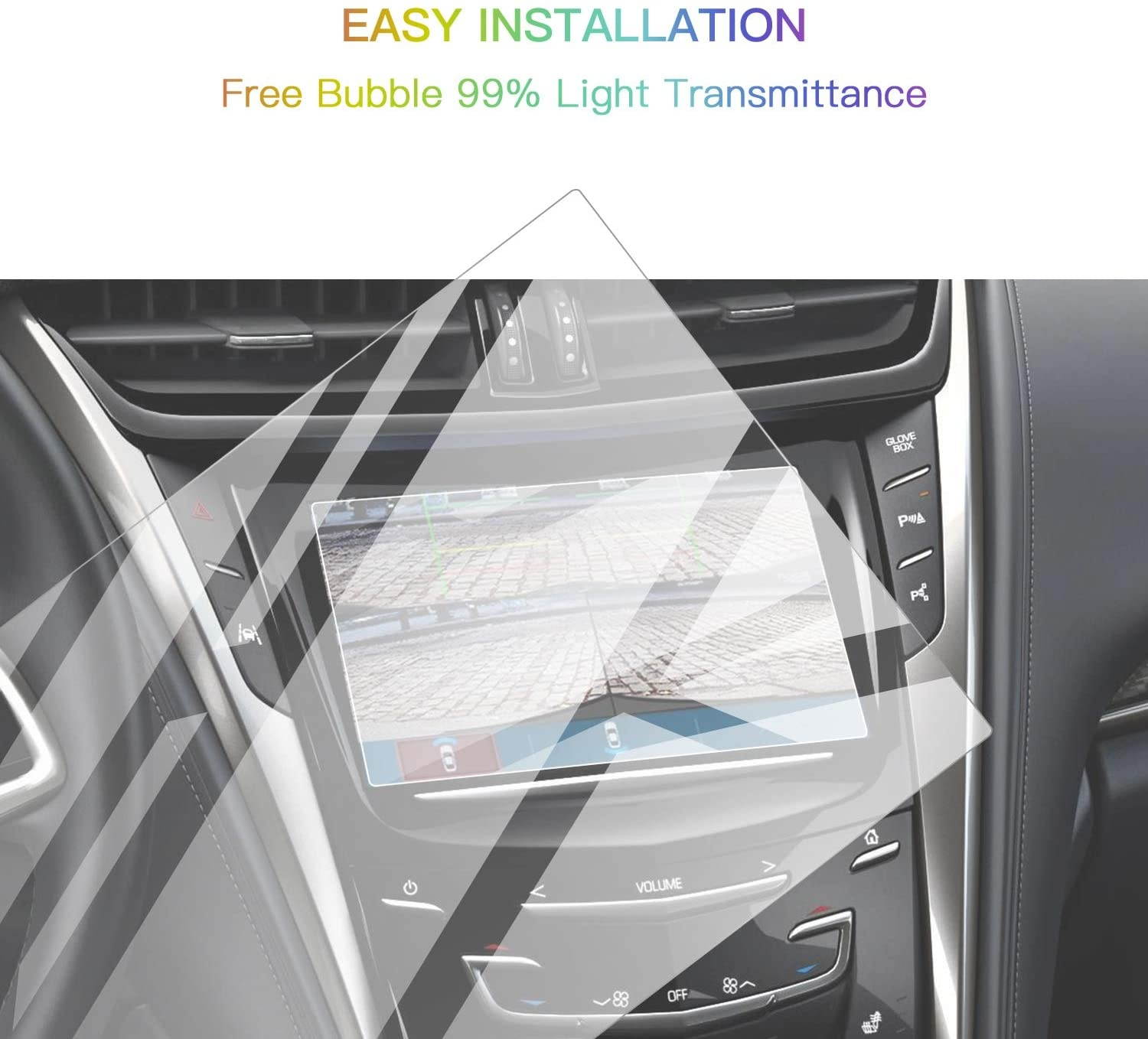 Screen Protector Foils for 2015-2019 Cadillac CTS CUE infotainment interface 8In Navigation Display Tempered Glass 9H Hardness Anti Glare & Scratch HD Clear LCD GPS Touch Screen Protective Film