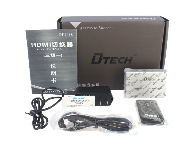 DTECH DT-7018 HDMI Switcher 3x1 Support 1080P, 3D With IR Remote Control for Laptop, HD-DVD, PS3, Xbox360 etc
