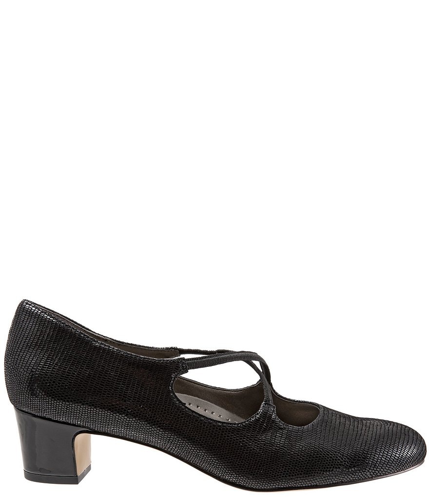 Trotters Jamie Lizard Patent Suede Leather Block Heel Pumps