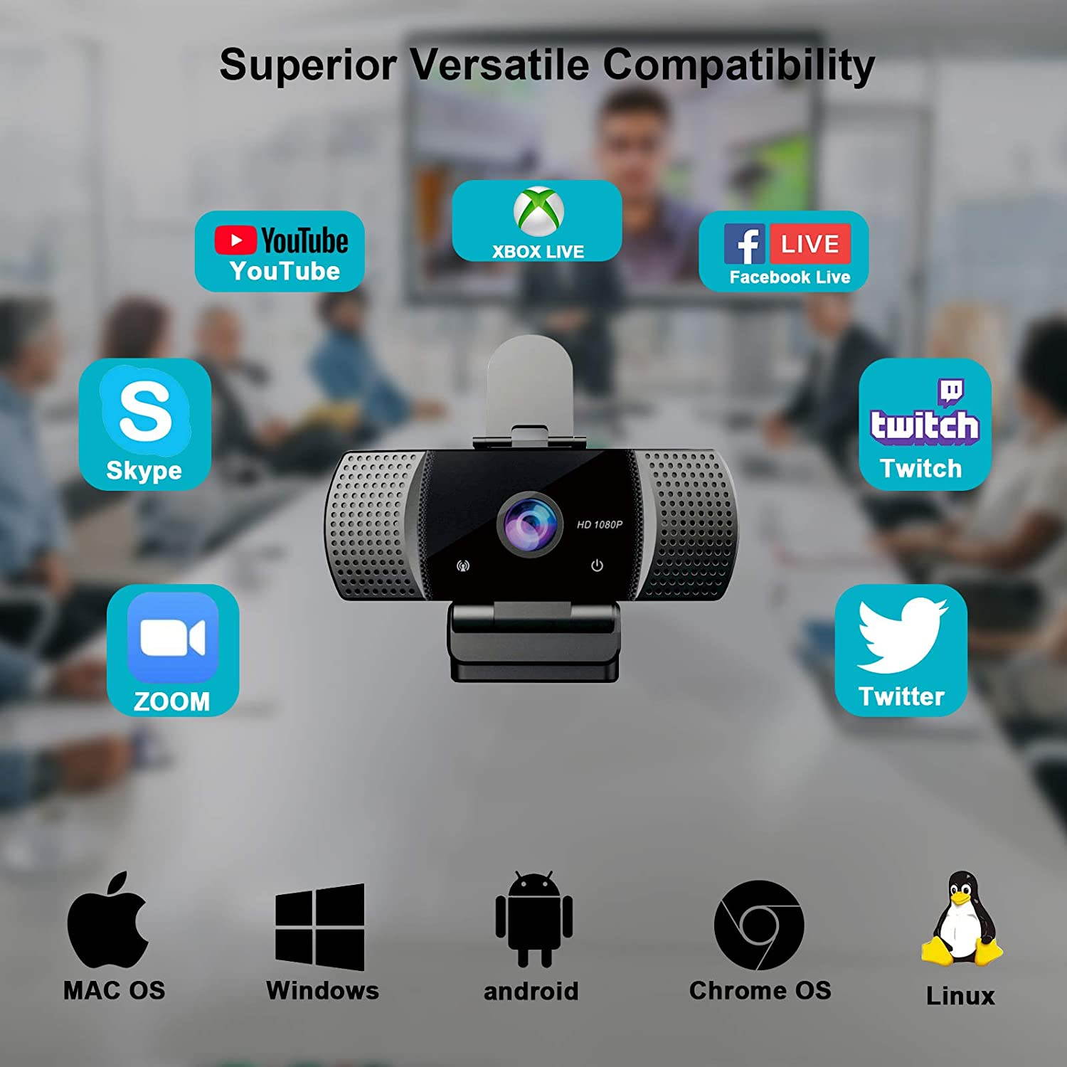 Webcam with Microphone Full 1080P HD with Privacy Cover & Tripod 110&deg;Wide View Angle Plug and Play Laptop Desktop USB 2.0 Web Camera for Video Calling Online Class Conferencing Recording Gaming