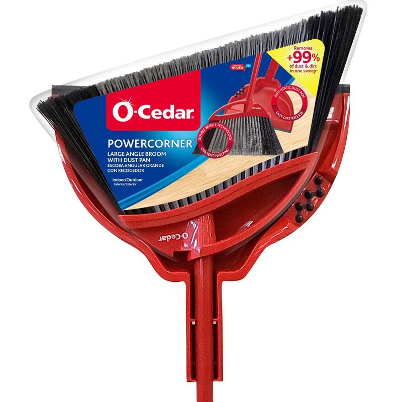O-Cedar Power Corner Large Broom with Dual-Action Dustpan & Handle - 3pc