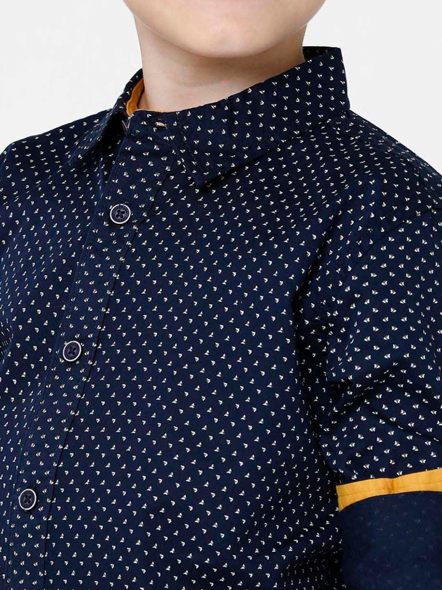 Kate & Oscar Kids Navy Cotton Printed Full Sleeves Shirt