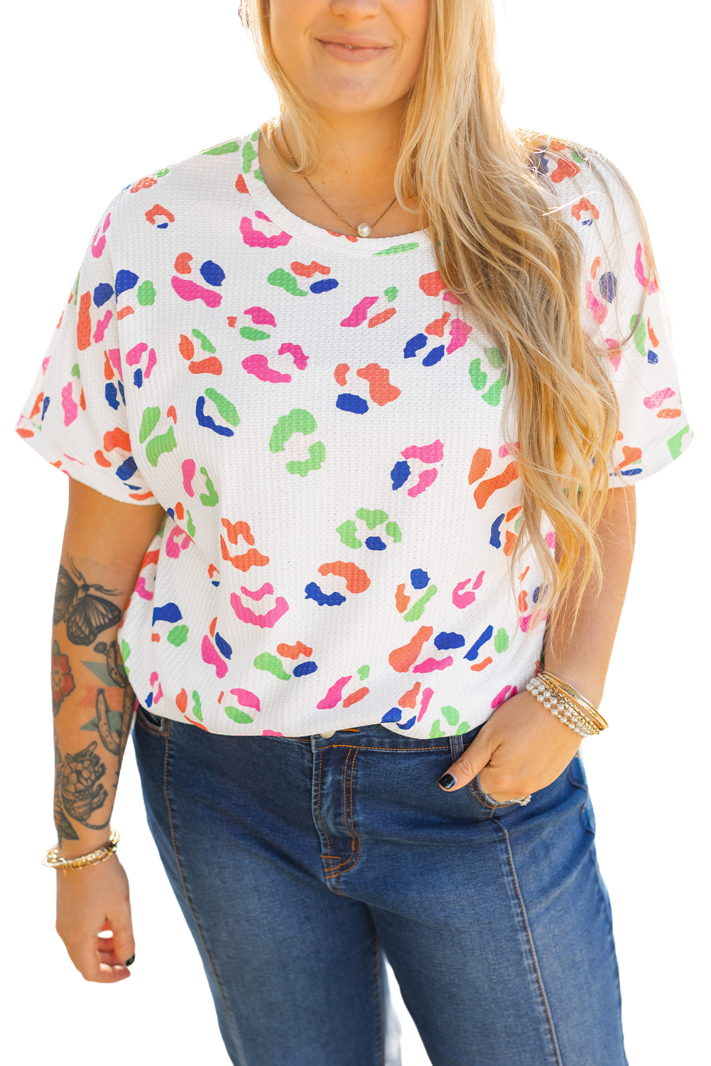 Rose Leopard Print V Neck Plus Size Tee