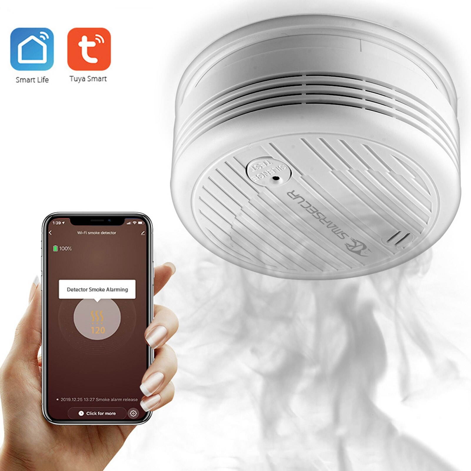 Tuya WIFI Smokes Detector Alarm Intelligent Home Life Home Household Office Hospital Multifunction Utility Tools