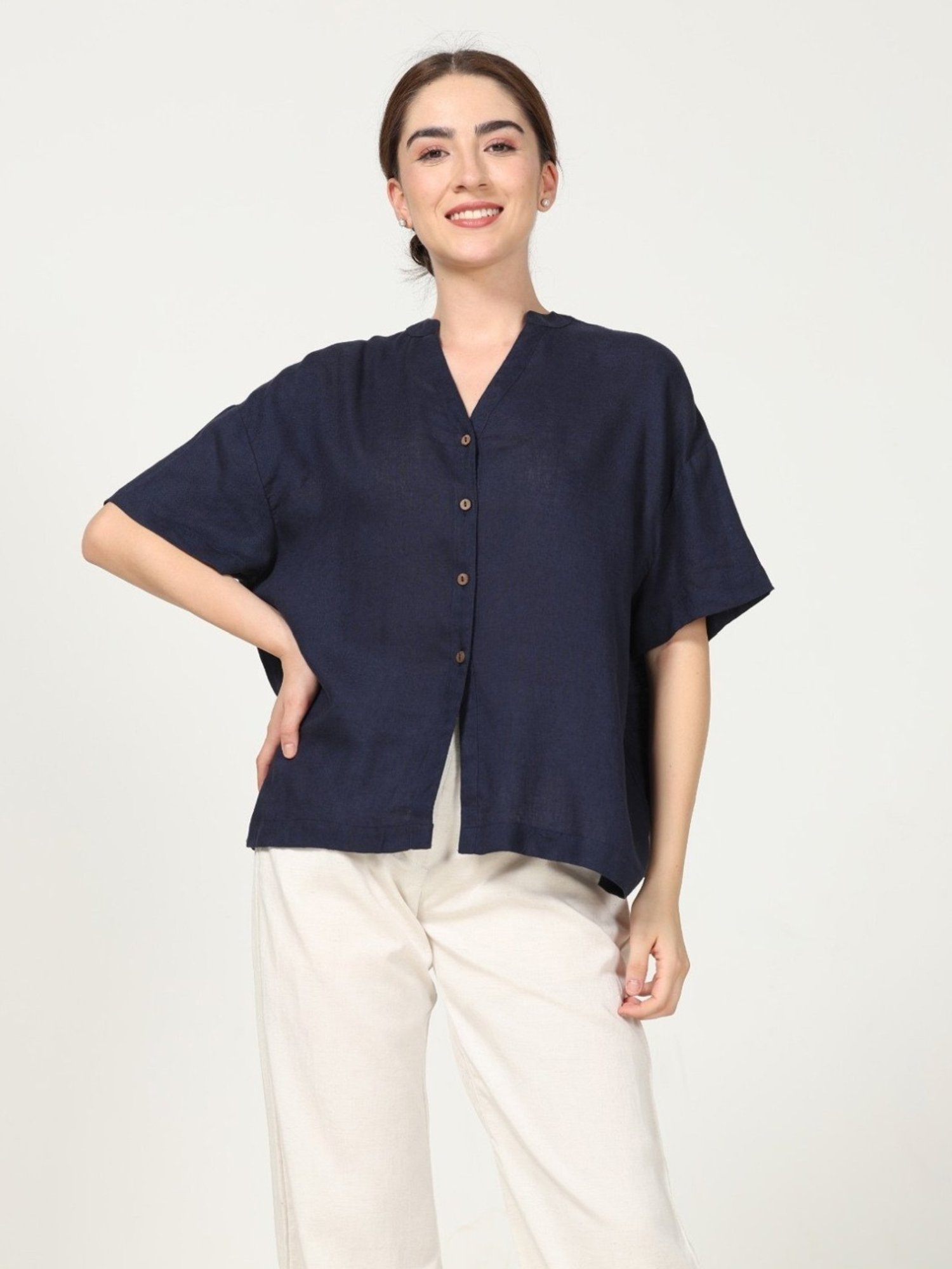 Saltpetre Classic Navy Drop Shoulder Shirt in Modal