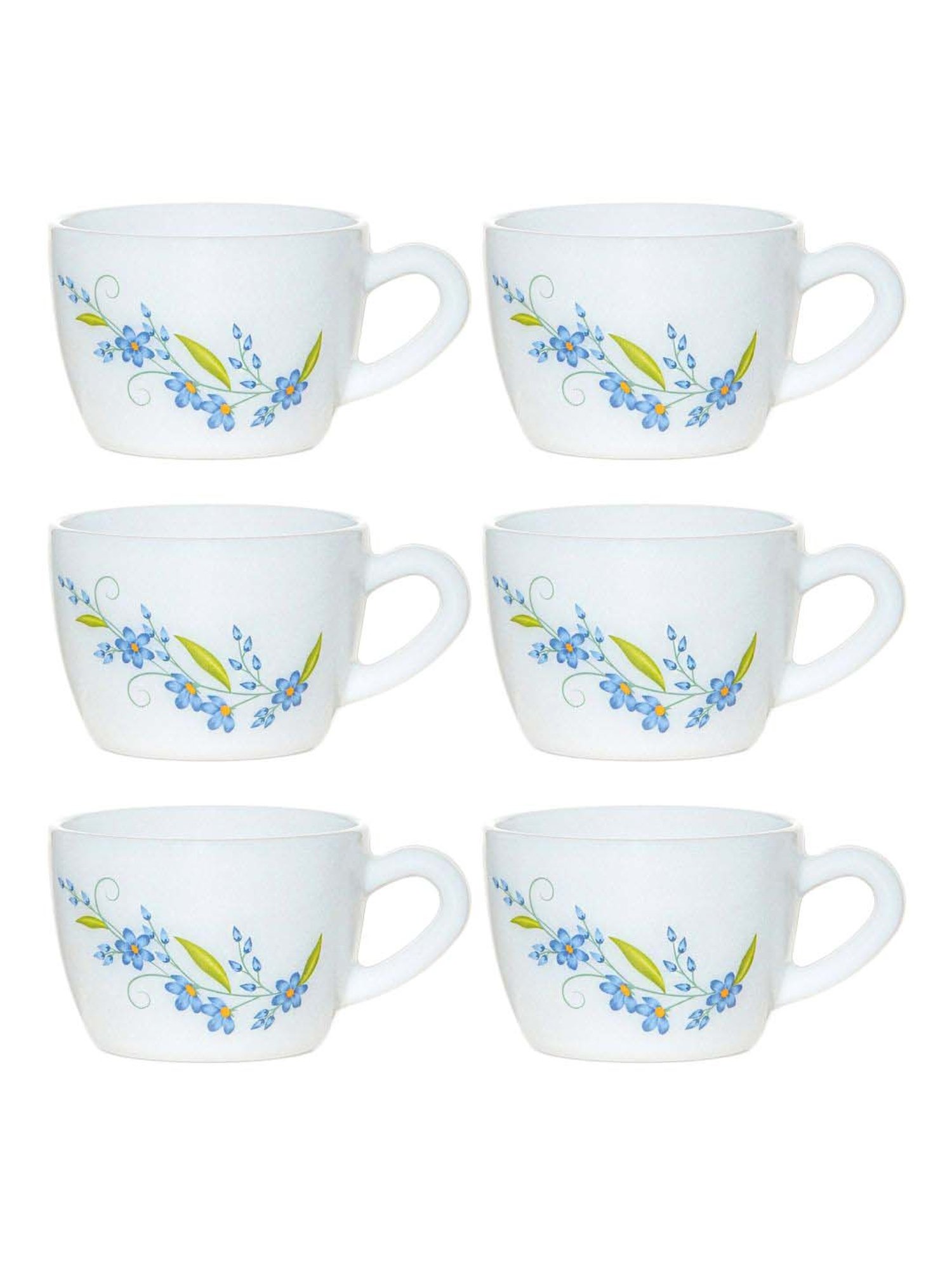 Cello White & Blue Glass Coffee Mug (0.13 L) - Set of 6