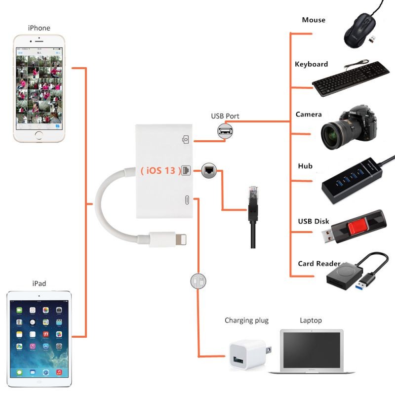 8 Pin to RJ45 Ethernet LAN Wired Network Adapter Compatible with iPhone iPad iPod Running iOS 13,Works with Mouses Keyboards Hubs U-Disks (White)