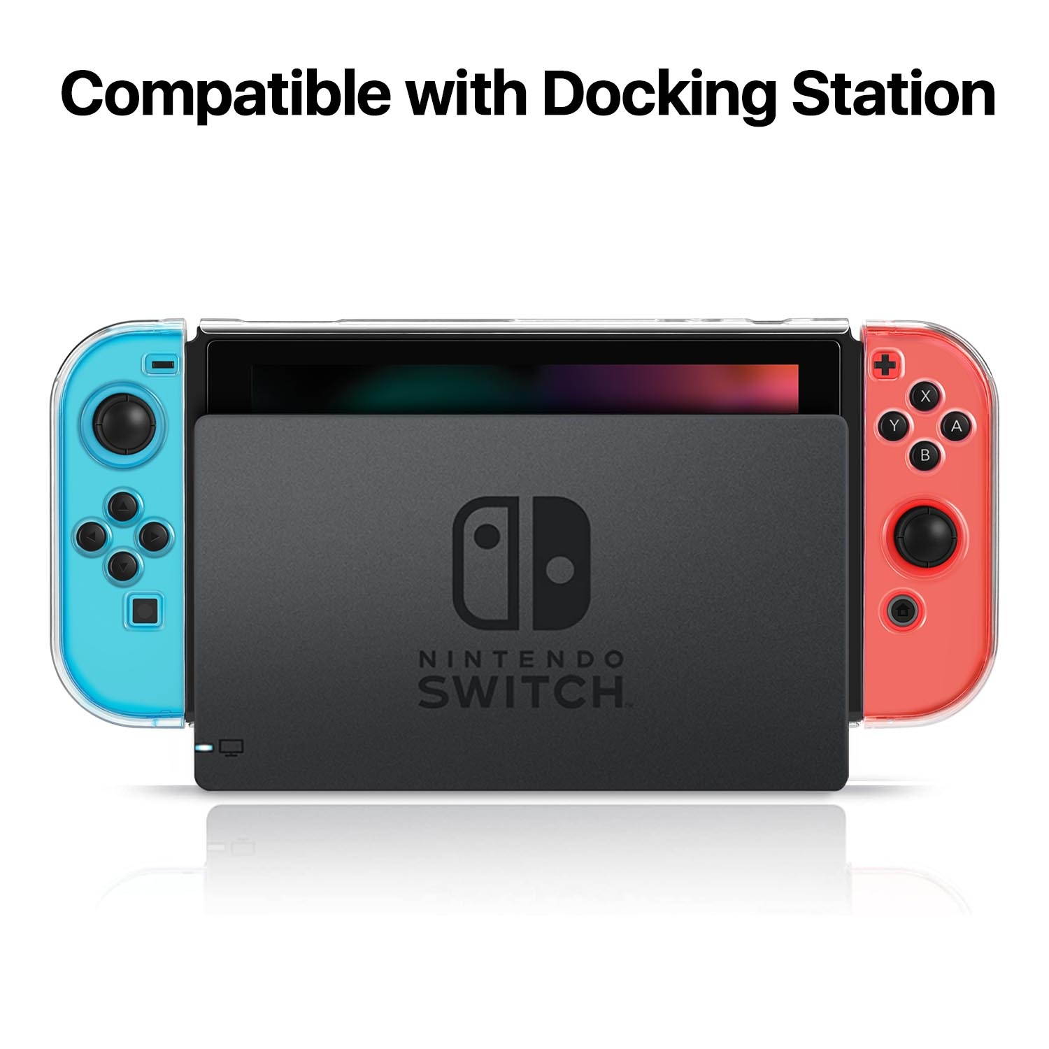 Dockable Case Cover for Nintendo Switch Console and Joy-Con Controller - Set with Screen Protector 6Pcs Thumb Cap Accessories, Hard Protective Plastic Shell Anti-Scratch Shockproof (Clear Diamond)