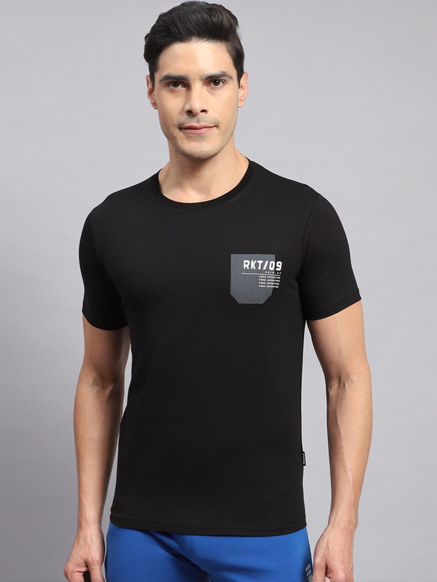 Rock.it Black Cotton Regular Fit Printed T-Shirt