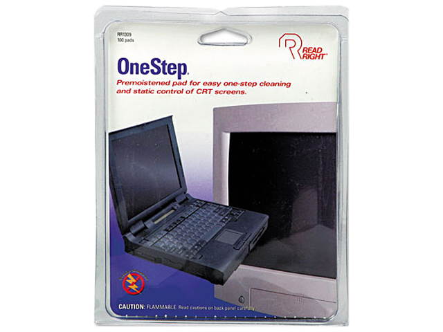 Read Right RR1309 OneStep CRT Screen Cleaning Pads, 5 x 5, Cloth, White, 100/Box