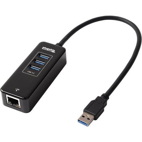 Plugable Travel USB Hub and Network Adapter - 3-Port USB 3.0, 1-Port Ethernet