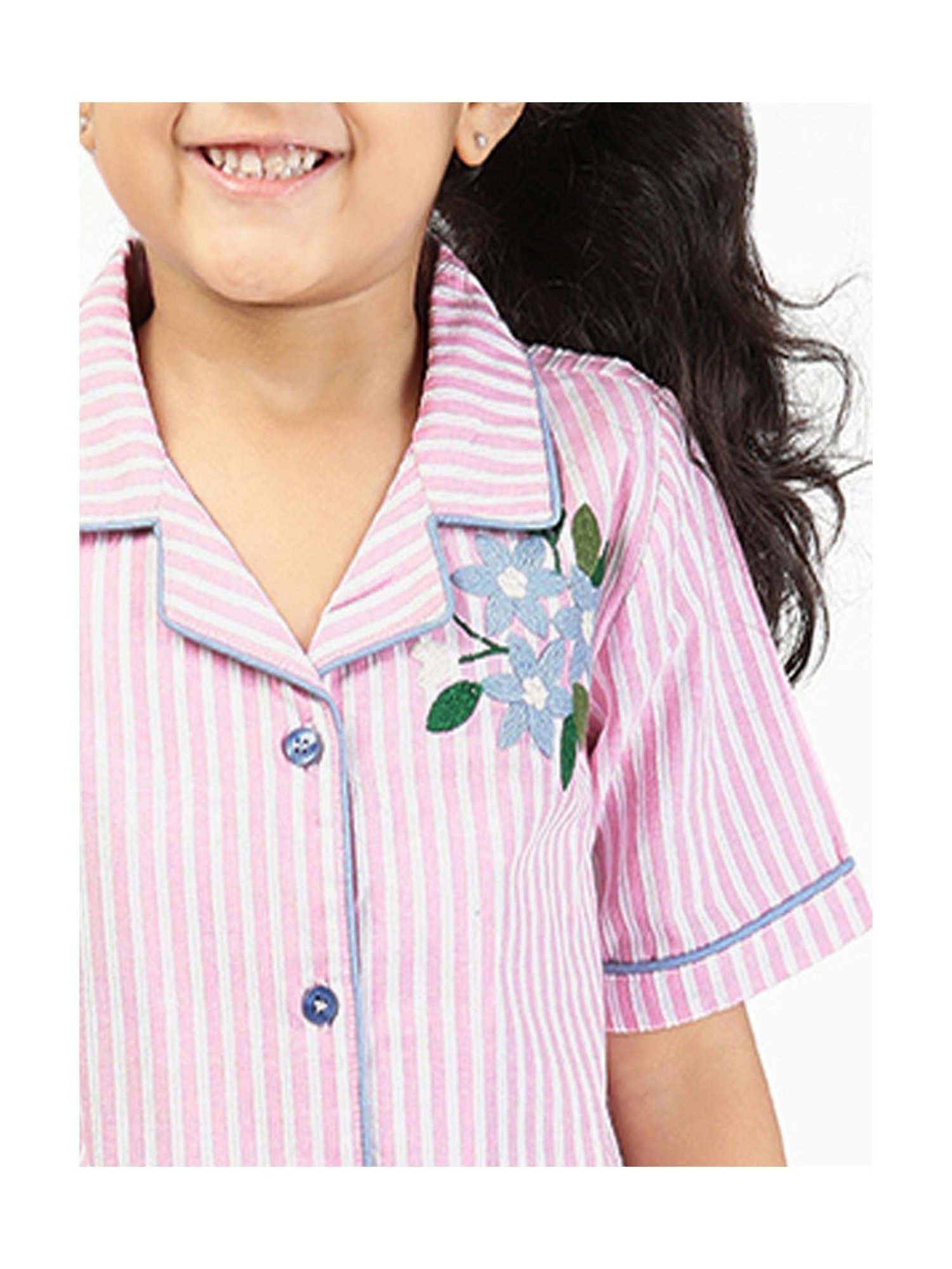Budding Bees Girls Pink Striped Shirt with Shorts