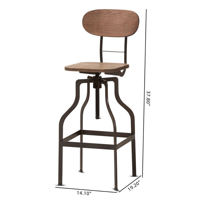Varek Wood and Rust Finished Steel Adjustable Swivel Barstool Brown - BaxtonStudio