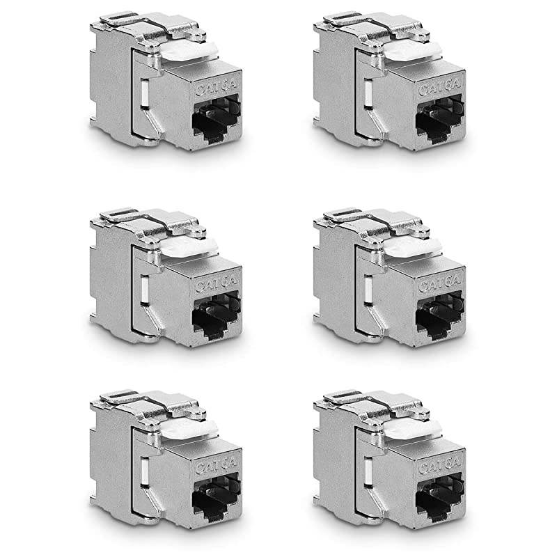 Keystone Module Jacks 6 Piece CAT6A Shielded Keystone Jack RJ45 Cat 6A Ethernet Module 10 Gbit with Shielded Metal Housing