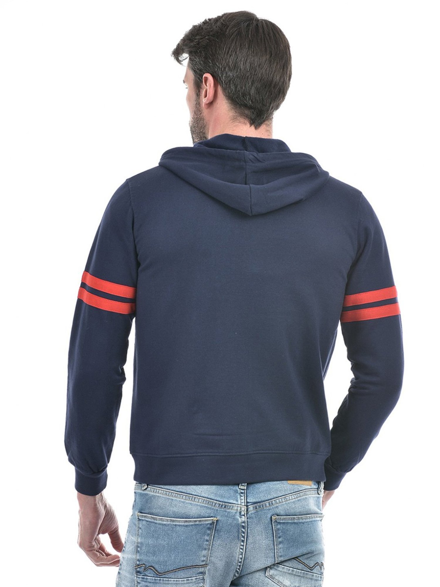 Lawman Navy Blue Cotton Regular Fit Striped Hooded Sweatshirts